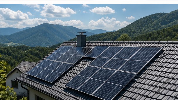 Слънчеви панели с планински пейзаж – Rodopi Solar